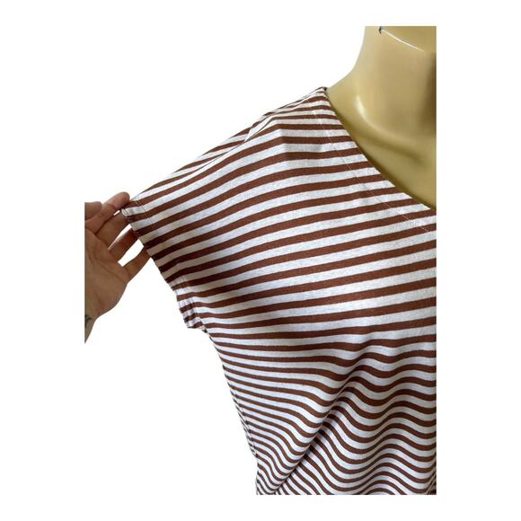 J JILL Womens Size Small Short Sleeve Striped Linen Blend V Neck Shirt Top - Picture 6 of 8